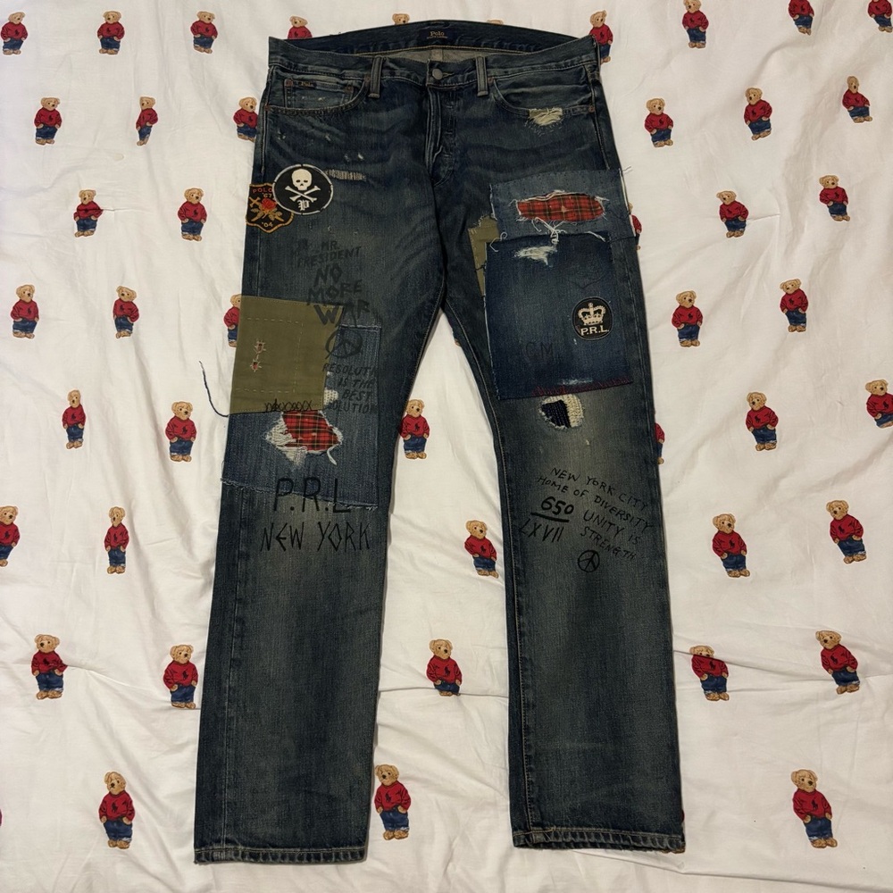 Polo Ralph Lauren Skull Patchwork Distressed Jean… - image 2